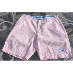 TrueFlies Angler Manasota Pink and White Seersucker Golf Shorts Sz 40